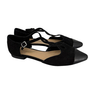 Sole Society Ankle Strap Point Cap Toe Flats Black Suede Leather Size 7.5 B